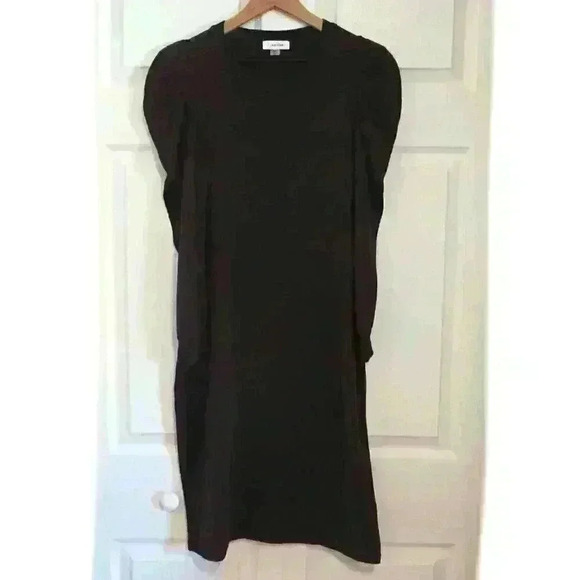 Calvin Klein Sweater Dress Size M Puff Long Sleeves Dark Grey - Picture 1 of 8